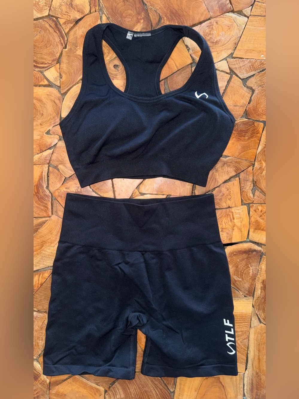 TLF Set Black Racerback Sports Bra & High-Waist Bike Shorts Set Size Small